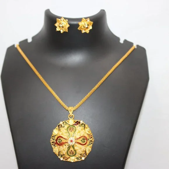 Multicolour Pendant Set Multicolour Necklace Set Multicolour stone gold necklace - Picture 2 of 2